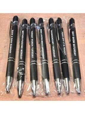 Ballpoint Pen Funny Sarcastic Days Of The Week  - Black Ink - 7-Pack